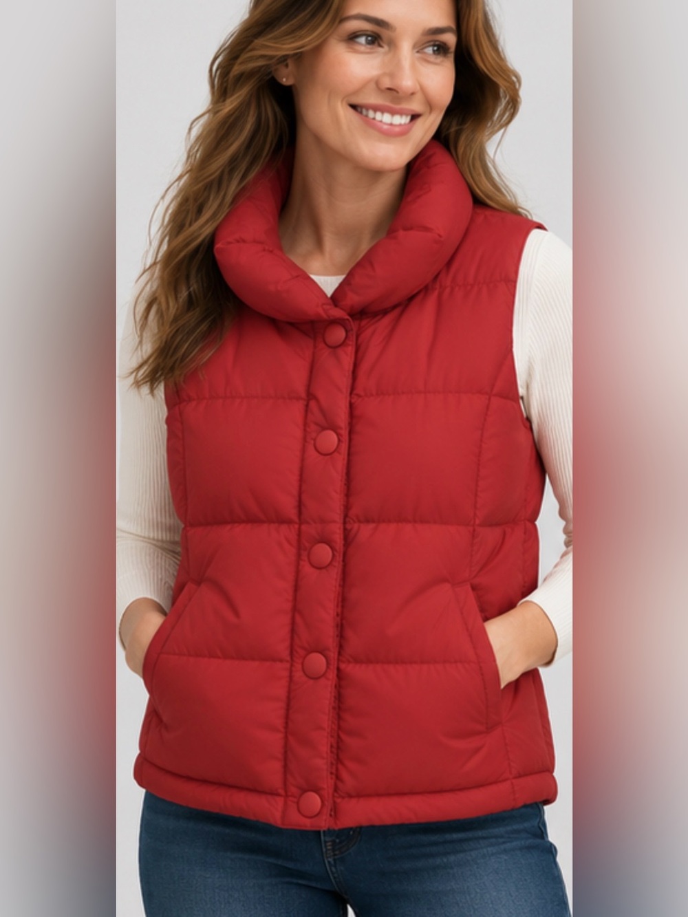 Lands' End Goose Light Down Puffer Vest Red Size L 14-16 Unisex